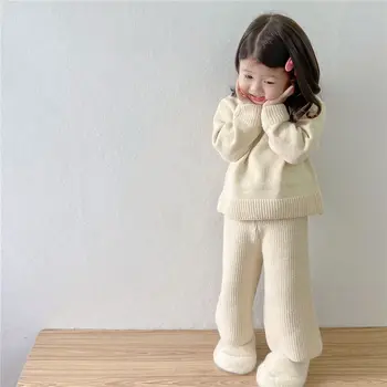 2023 Jeseni Girls Moda pleteno Obleko Deklica korejskem Slogu pulover+ hlače Dva kosa Določa Pomlad Otroci Oblačila 2-10 let