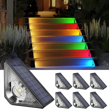 6Pack Sončne Korak Luči na Prostem Vodotesen Toplo Bela & 7 RGB Barv IP65 LED Solar Powered Luči Dekor za Stopnicah Krova