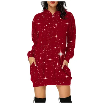 Božič Elk Sweatershirt Obleko Za Ženske Jeseni Xmas Party Obleke Smešno Vzorec Karneval O Vratu Hoodie Novo 2024 Vroče Pecivo