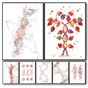 DNK Genetska Koda Plakat DNK Eno Helix Drevo Biologijo Umetniško Platno Slikarstvo Znanost, Izobraževanje Wall Art Slike Doma Lab Dekor