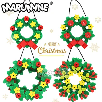 MARUMINE Božič Cvetje Garland Bloki Model Komplet Set Božič Mini DIY Venec Obesek Dekoracijo MOC Opeke Igrače za Otroke, Odrasle