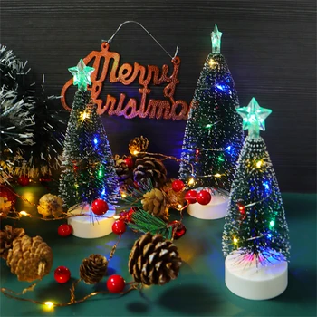 Mini Christmas Tree Okraski S Svetlobo Namizni Božič Dreves Umetno Miniaturni Drevo Za Domačo Pisarno Namizno Dekoracijo