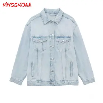 MNCCMOAA-Ženske ' s Vintage Jeansa, Priložnostne Svoboden Plašč, BF Žep Kavboj Outwear, Ženska Moda, 2024