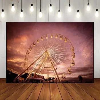 Obmorskih Ferris Wheel Foto Ozadje Sunset Rojstni Dan Dekoracijo Palme Po Meri Ozadje Fotografije Kulise Tropskih Stranka