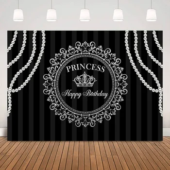 Princesa Krono Happy Birthday Party Ozadju Proge Novorojenčka Dekle Rojstni dan Torta Tabela Banner Kulise za Dobave po Meri