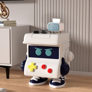 Ustvarjalne robot mizico, talni okras v dnevni sobi velik TV omara kavč zraven high-end domov okraski.
