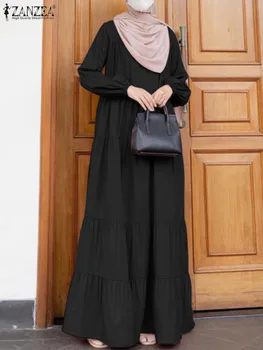 ZANZEA Moda Eid Mubarek Muslimansko Obleko z Dolgimi Rokavi O-Izrez Obleke Ženska Počitnice Stranka Sundress Priložnostne Večplastna Haljo Preobsežne