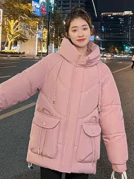 Ženske Zimska Jakna Ženske Hooded Pozimi Outwear Priložnostne Plašč 2023 Novo Toplo Zgostitev Bombaž Plašč Korejski Svoboden Bombaž, Oblazinjeni Jakno