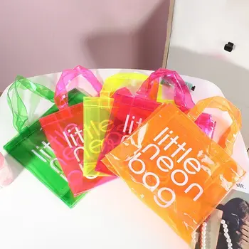 Pregleden Pregleden PVC torbici Večnamensko PVC Velike Zmogljivosti Torbici Candy Barve Nepremočljiva Neon Torba Ženske