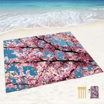 Sandproof Plaži Odeje,Lepe Češnje Cvetovi Odeje Nepremočljiva ,Lahki Plaža Mat,Prenosni Piknik Mat za Potovanja